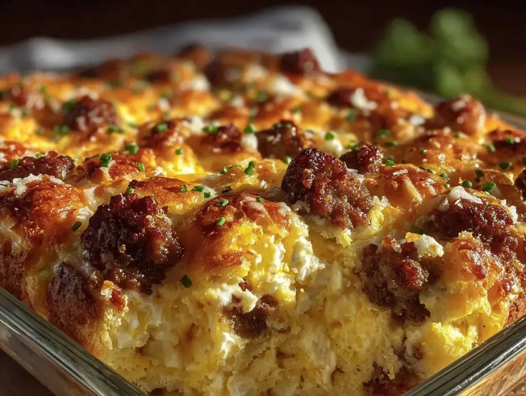 Easy Cheesy Sausage Egg and Cheese Breakfast Casserole - featured image