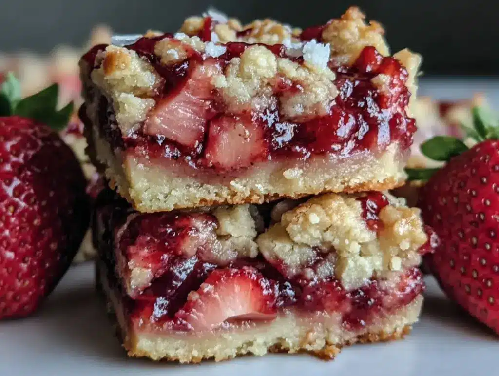 easy strawberry rhubarb crumble bars - featured image