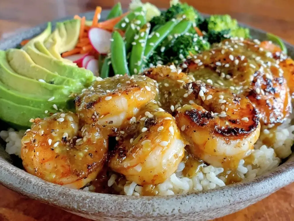 fresh asian-style shrimp buddha bowl - featured image