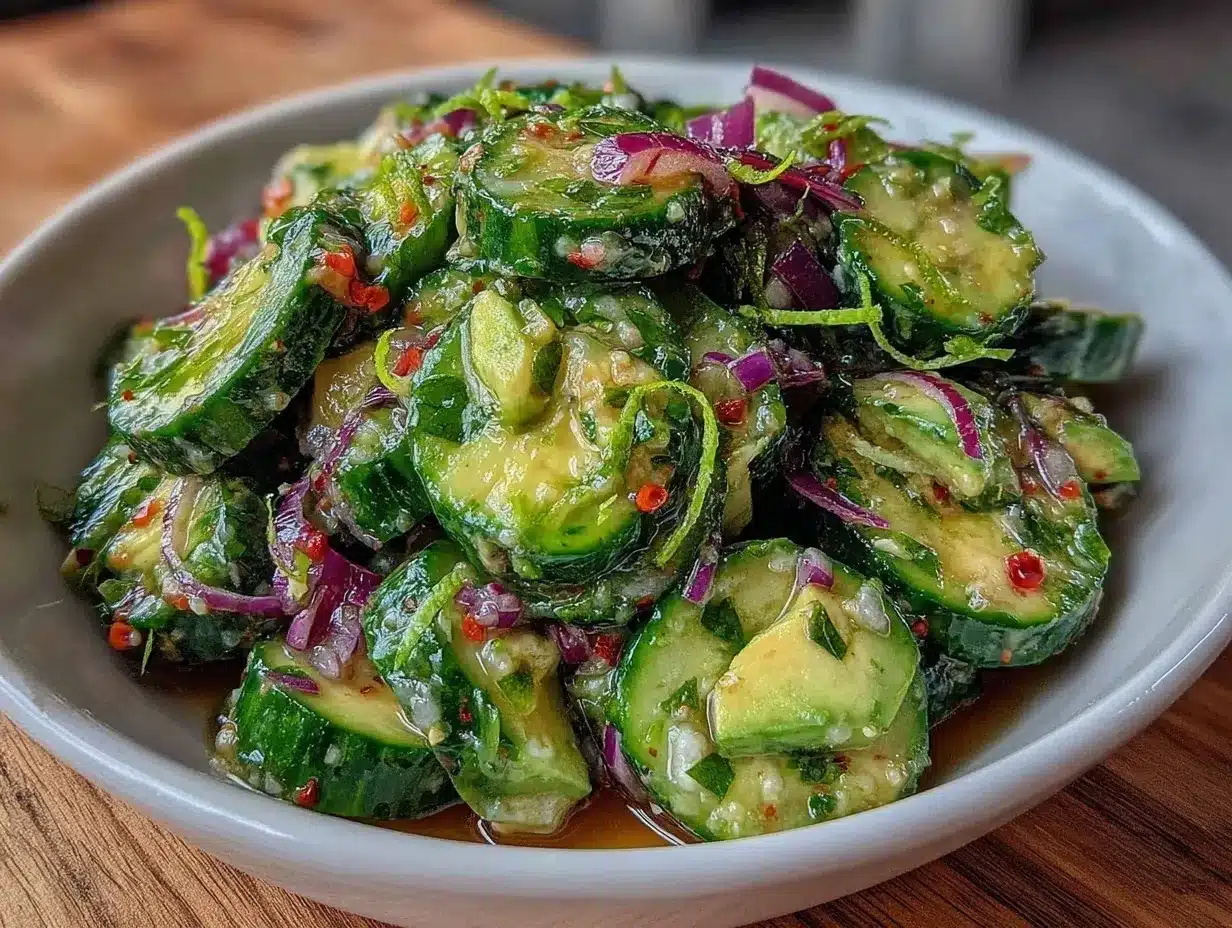 fresh cucumber avocado salad preparation steps