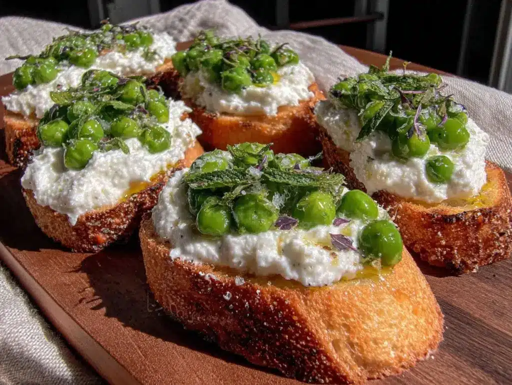 fresh spring pea and mint crostini - featured image