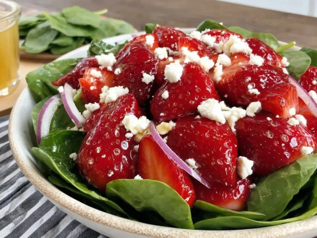 fresh strawberry spinach salad - featured image