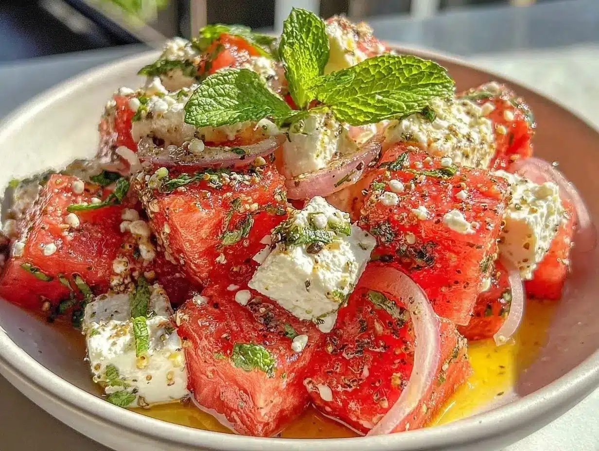 Fresh Watermelon Feta Salad preparation steps
