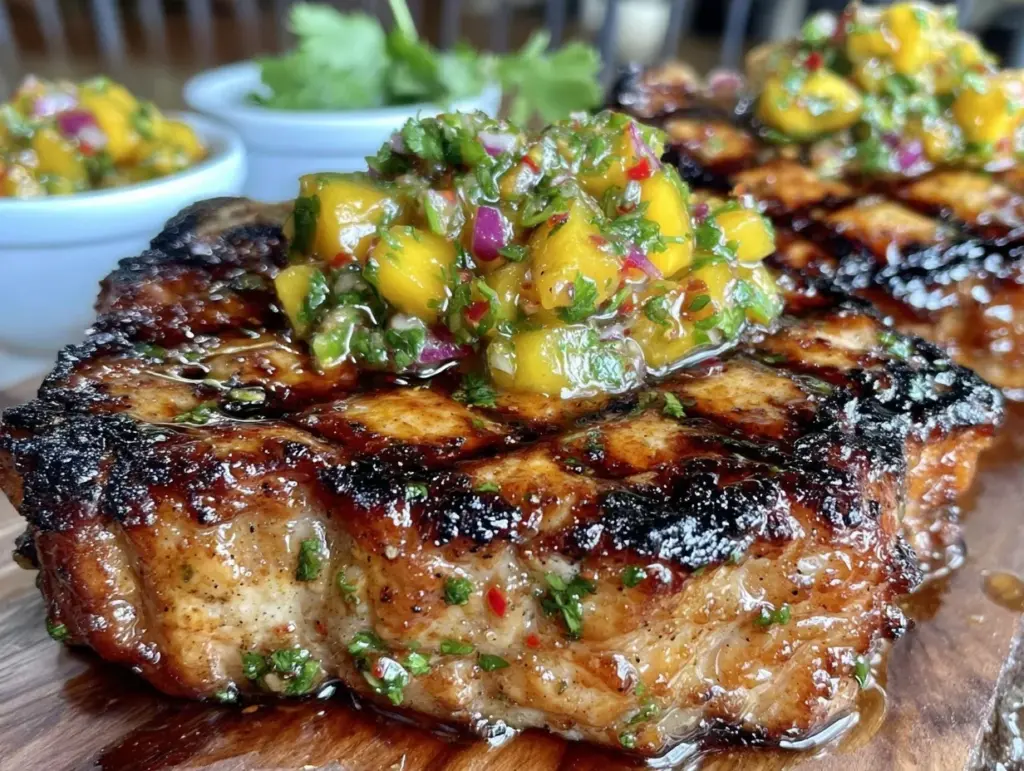 grilled pork chops with peach salsa - featured image