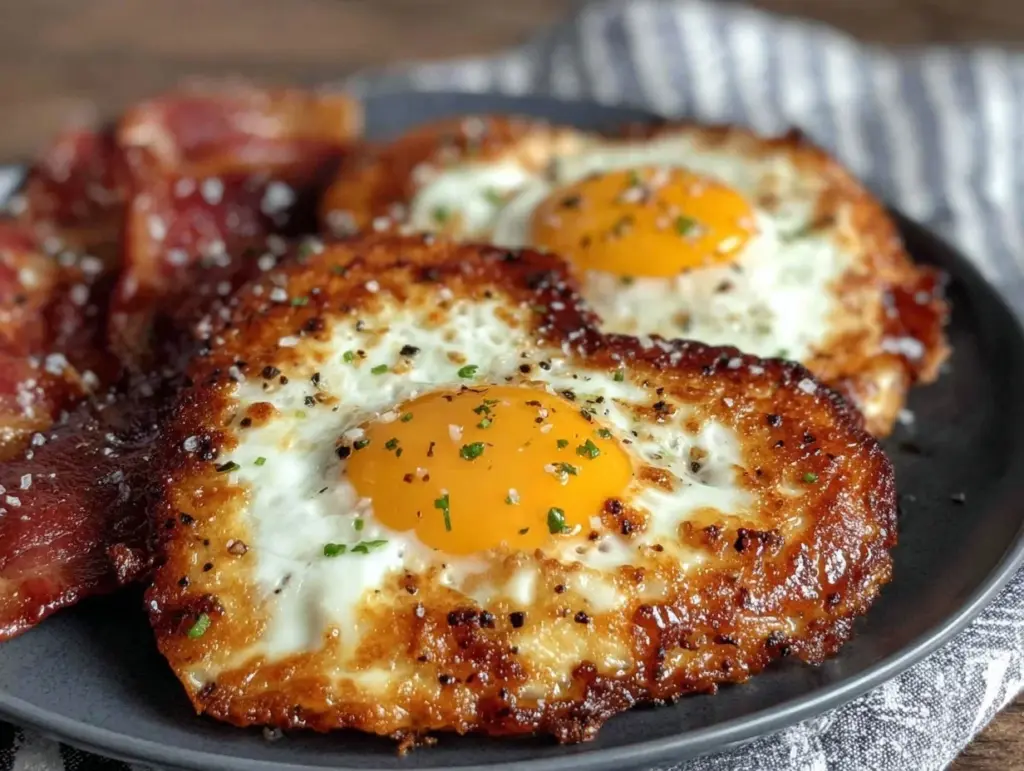 heart-shaped eggs and bacon breakfast - featured image