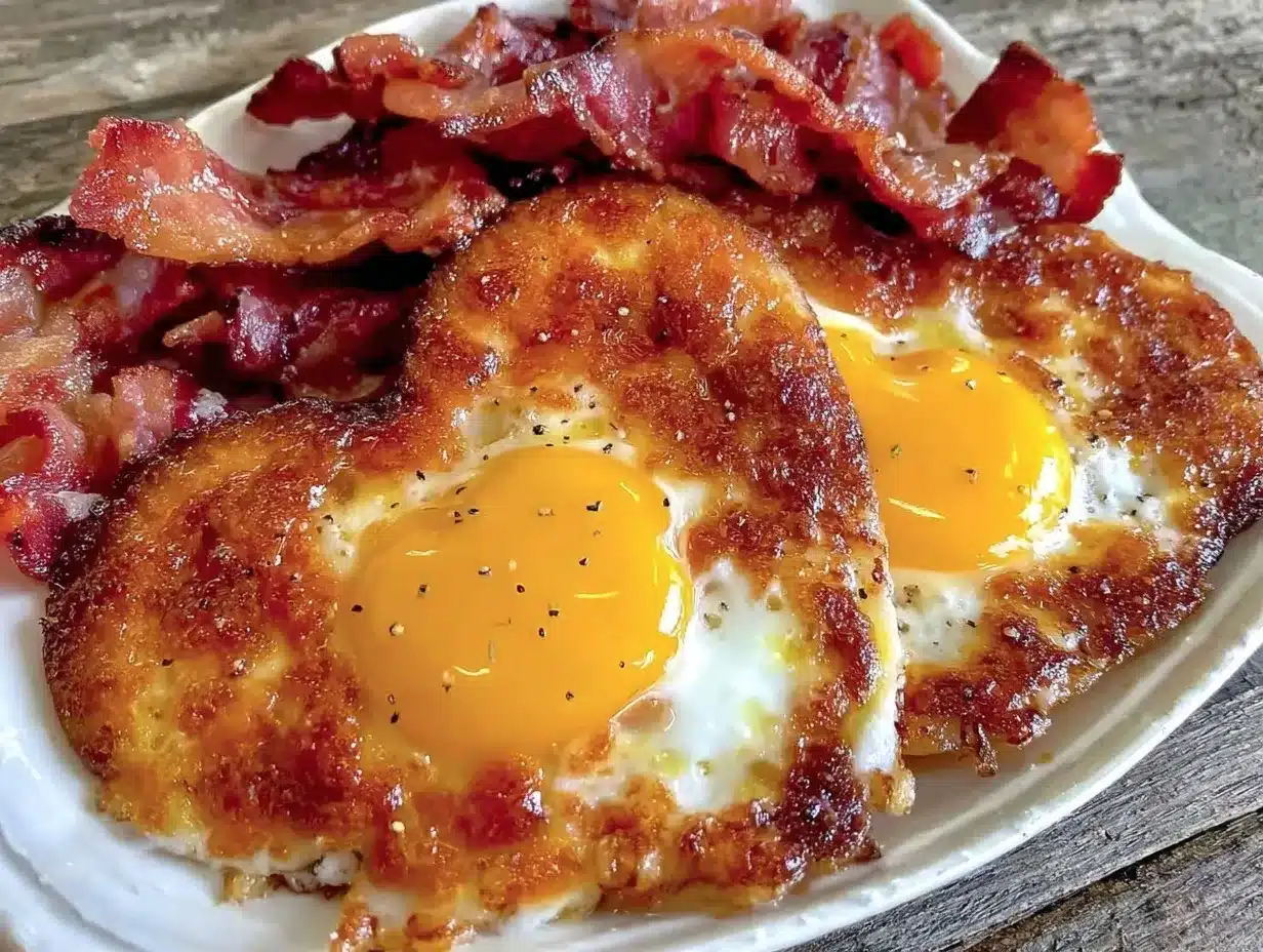 heart-shaped eggs and bacon breakfast preparation steps