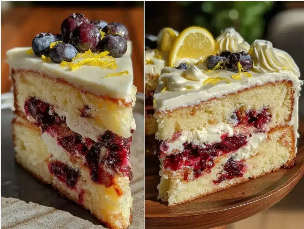 lemon blueberry layer cake - featured image