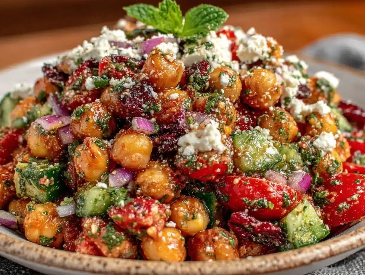 Mediterranean chickpea salad with feta preparation steps