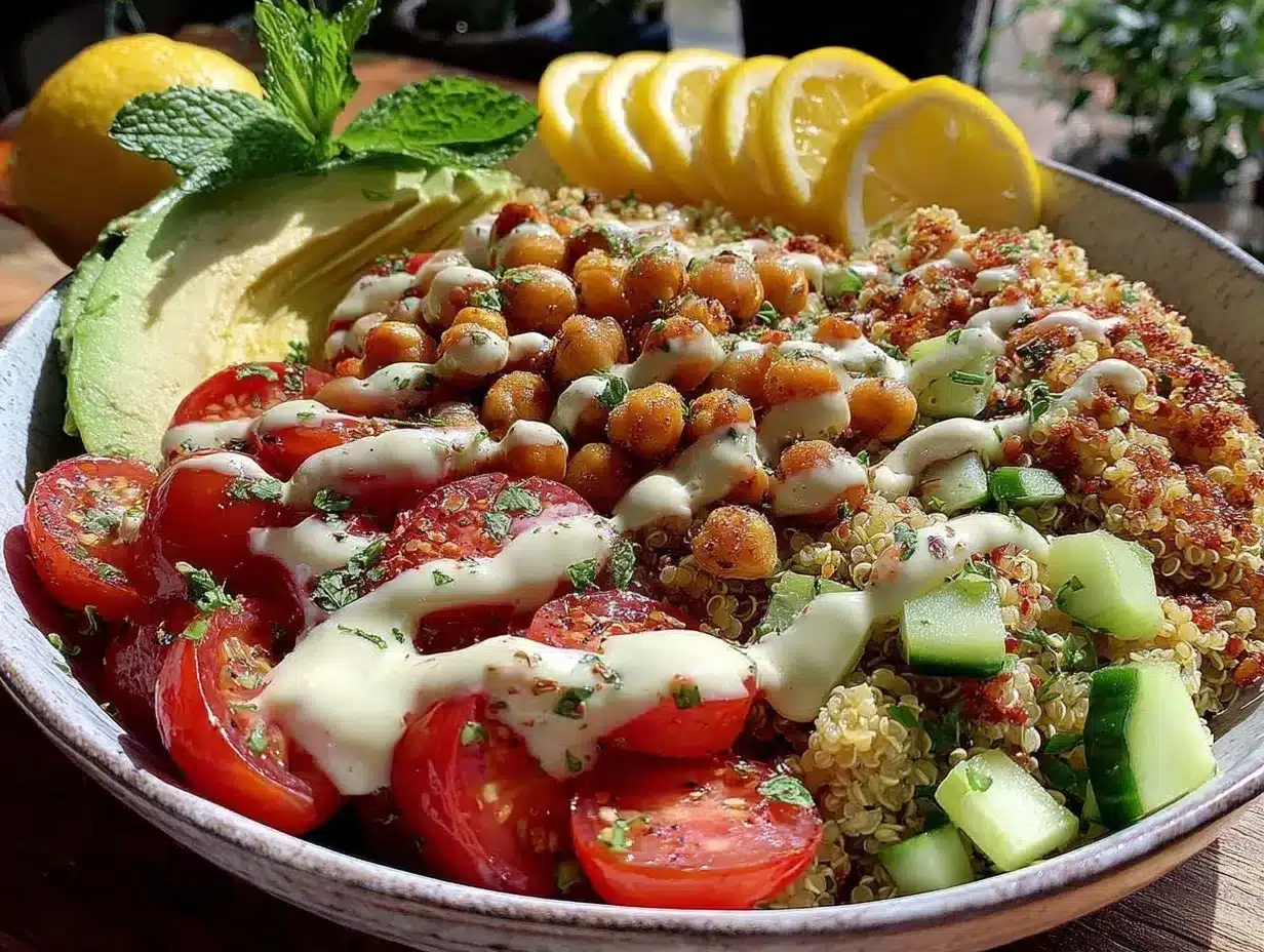 Mediterranean quinoa bowl preparation steps