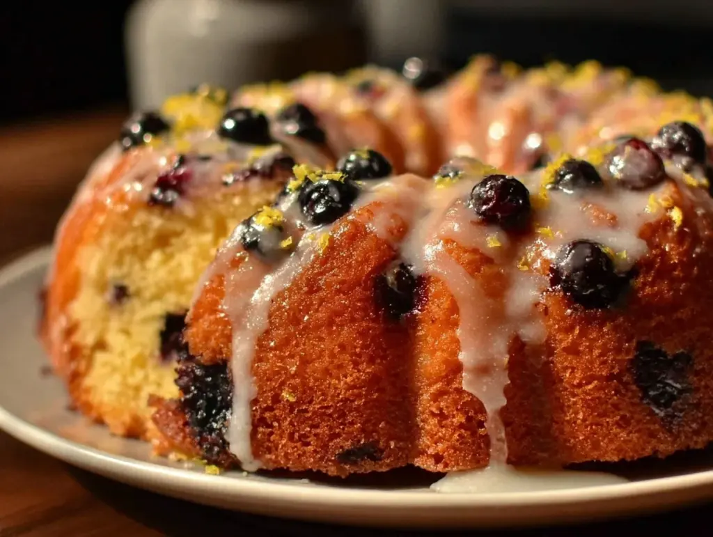 moist lemon blueberry bundt cake - featured image