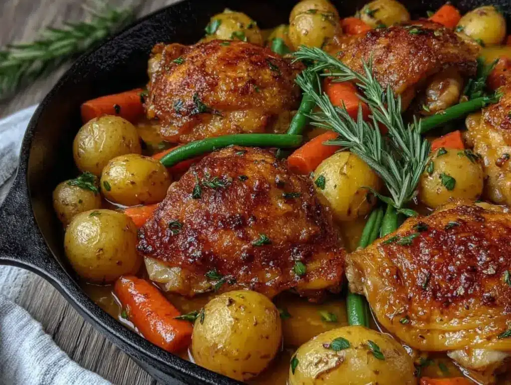 one-pan garlic herb roasted chicken - featured image
