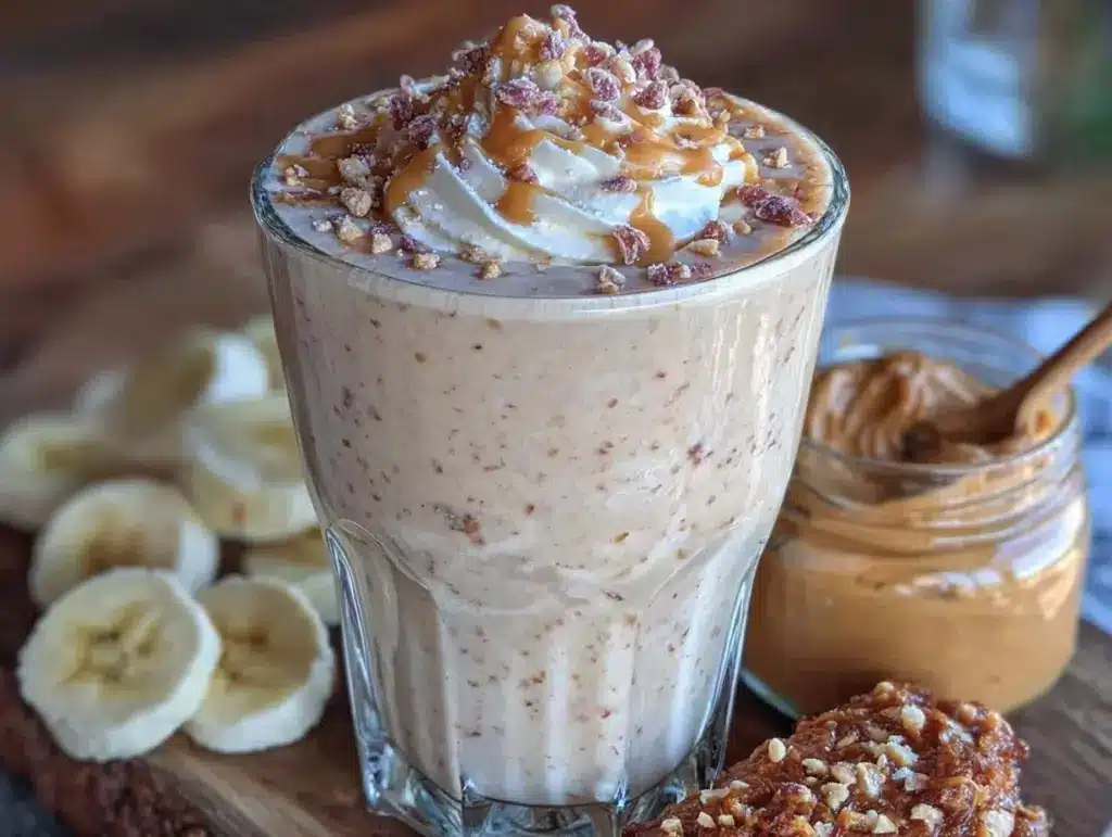 peanut butter banana protein smoothie - featured image