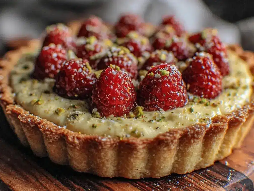 pistachio raspberry tart - featured image