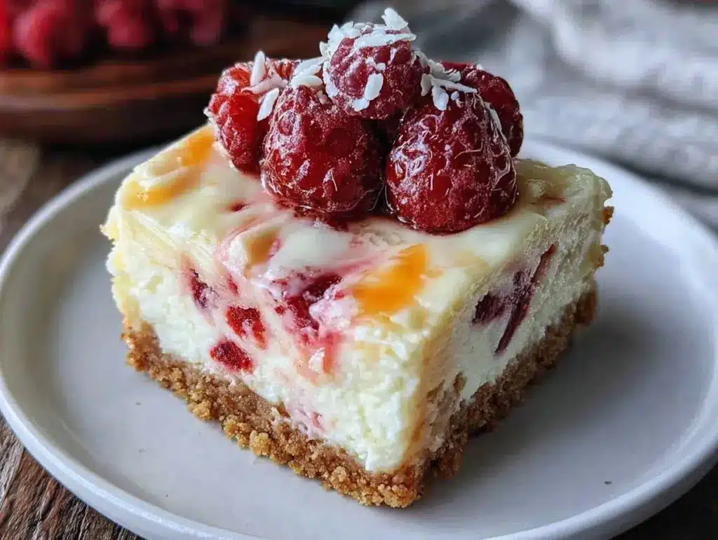 raspberry white chocolate cheesecake bars - featured image
