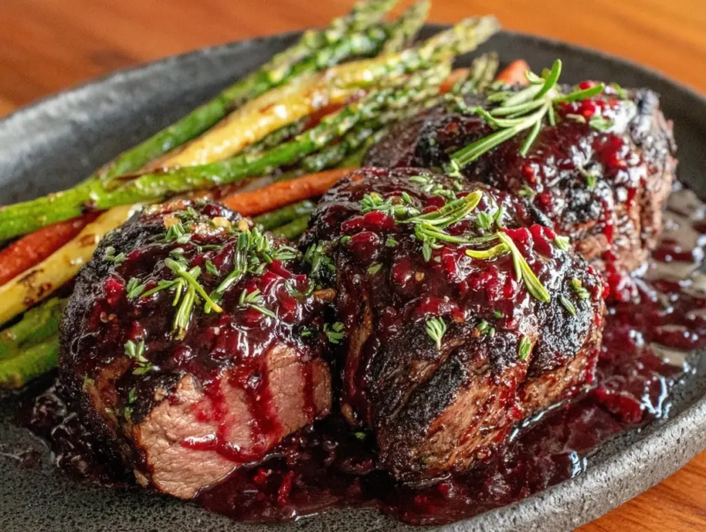 romantic beef tenderloin with red wine reduction - featured image