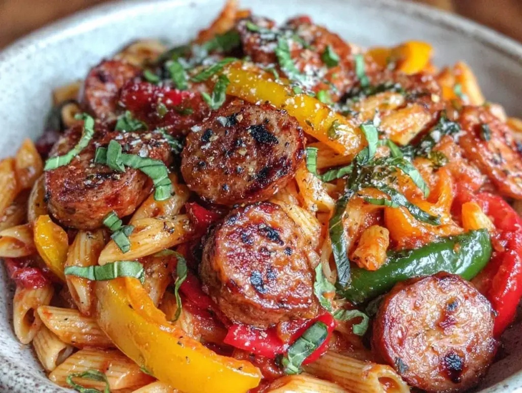 savory sausage and peppers pasta - featured image