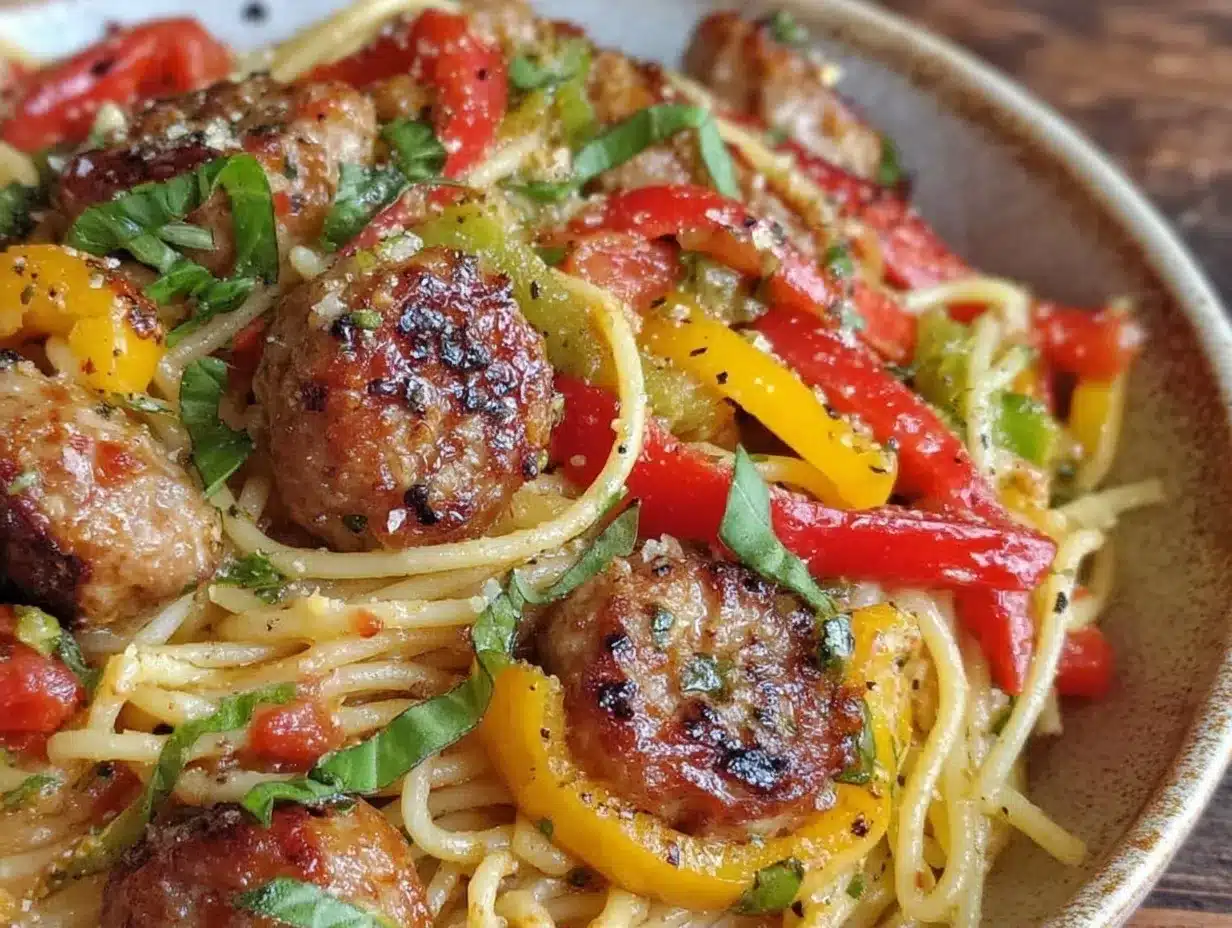 savory sausage and peppers pasta preparation steps