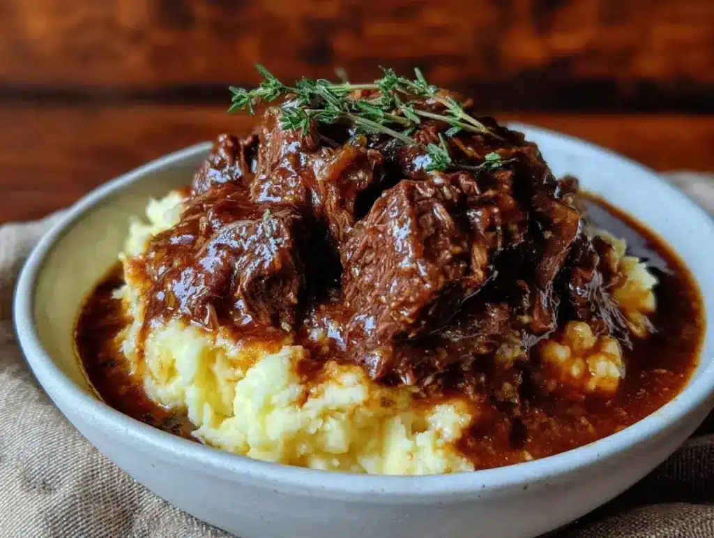 slow cooker beef tips and gravy - featured image