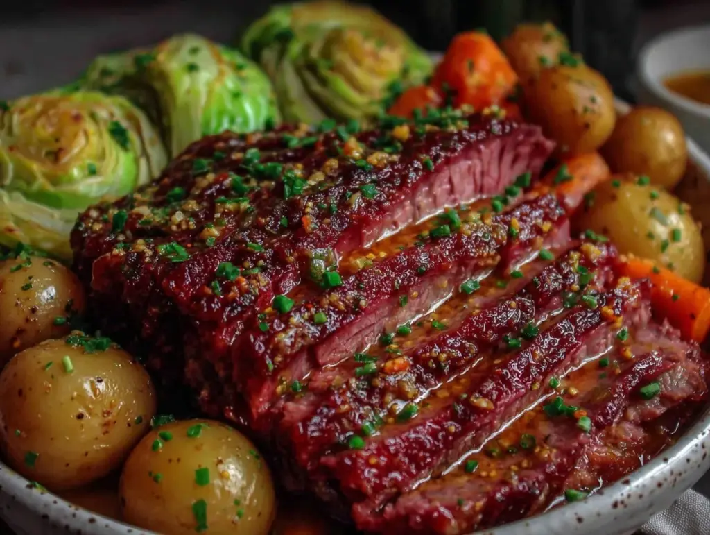 slow cooker corned beef and cabbage - featured image