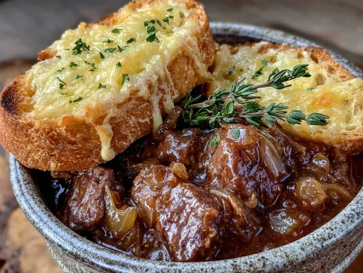 slow cooker french onion beef stew preparation steps
