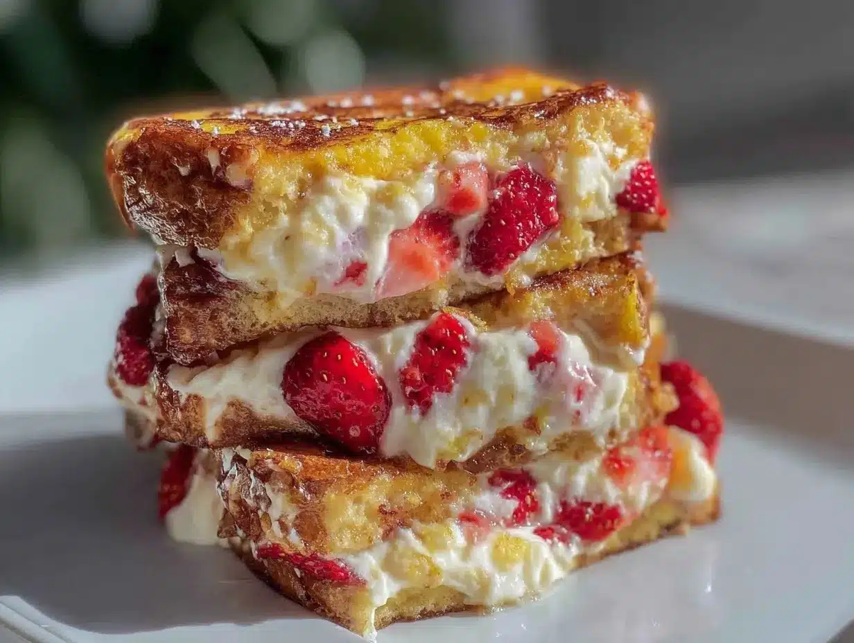 strawberry cheesecake stuffed french toast preparation steps