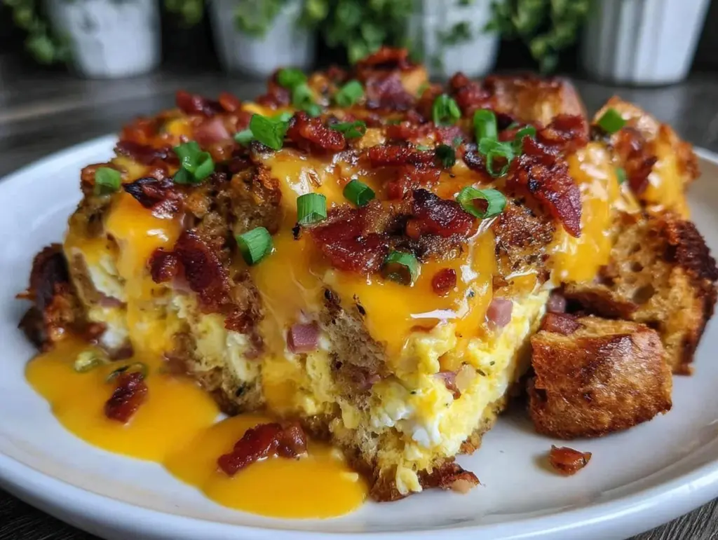 cheesy eggs benedict casserole - featured image