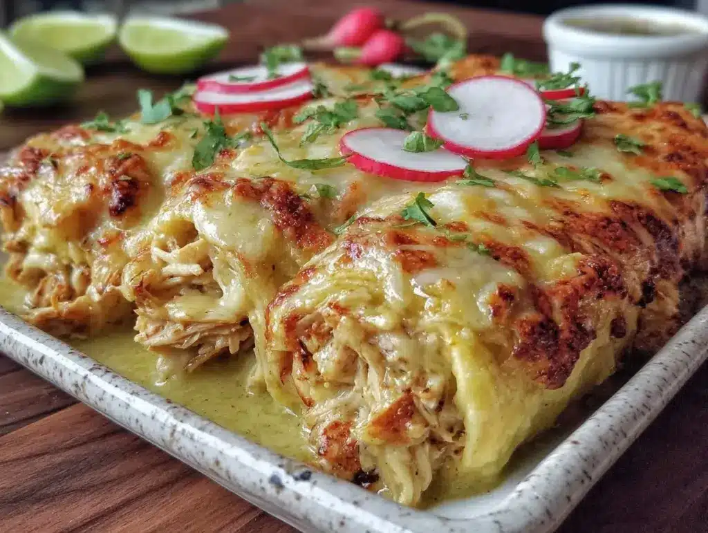 creamy chicken enchiladas verdes - featured image