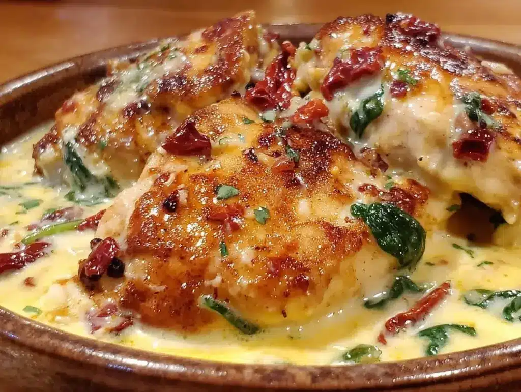 creamy crockpot tuscan chicken - featured image