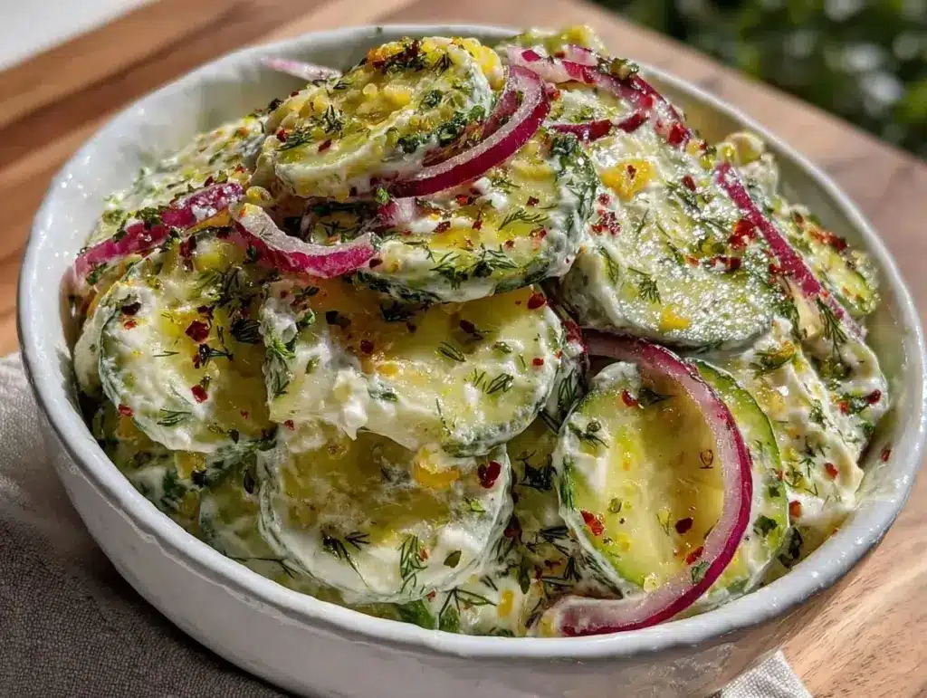 creamy dill cucumber salad - featured image