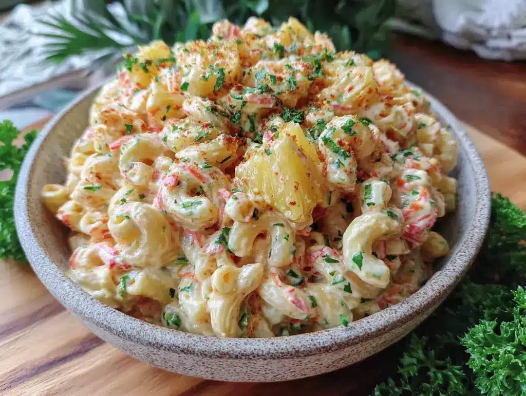 creamy hawaiian macaroni salad - featured image