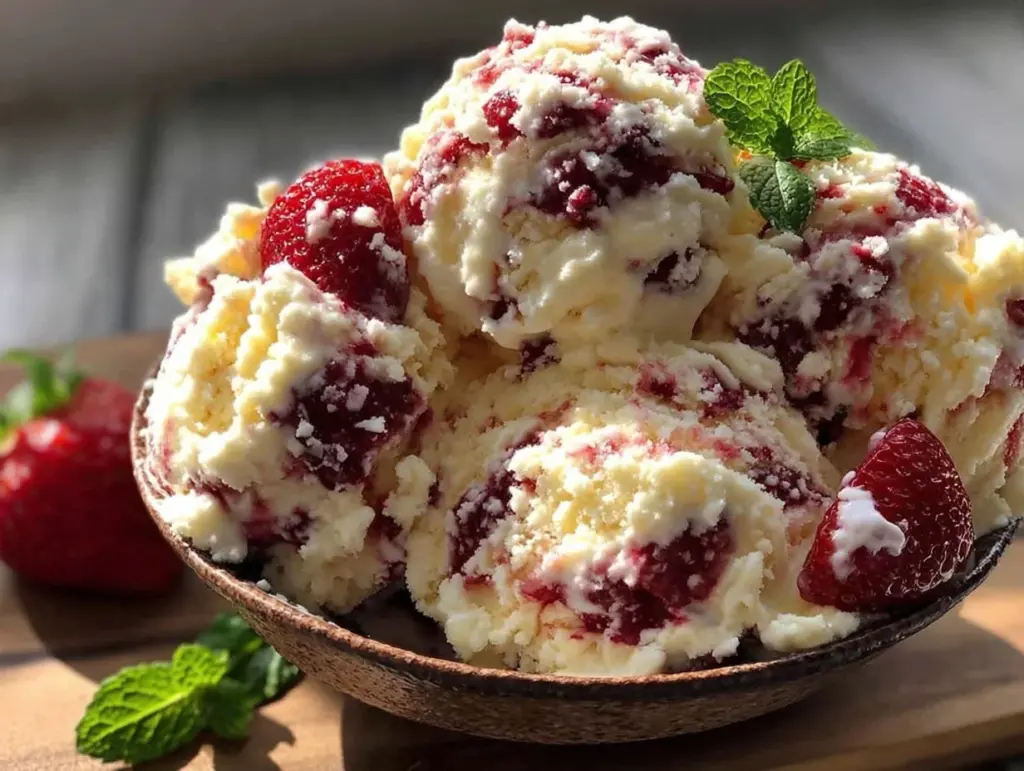 creamy no-churn strawberry swirl ice cream - featured image