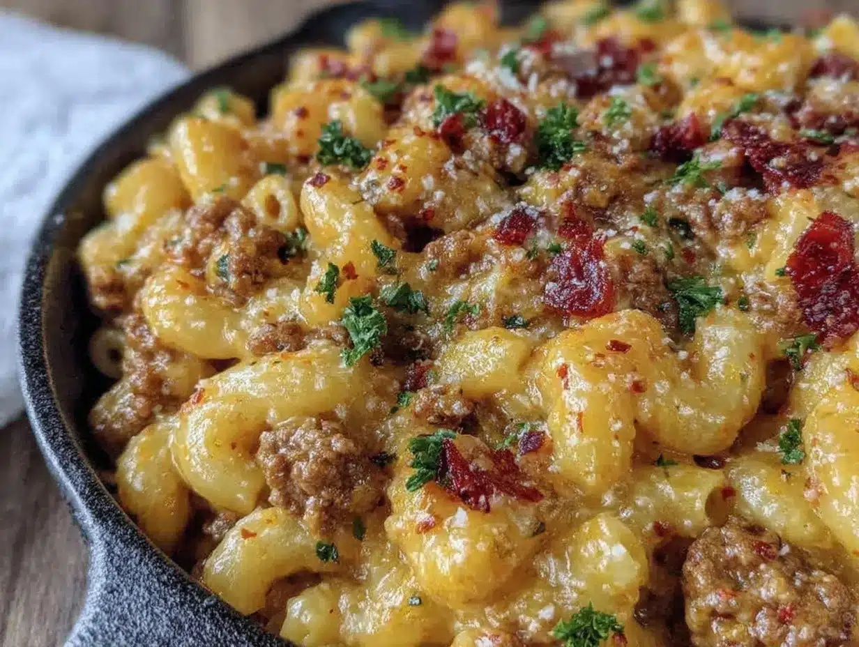 creamy one-pot cheeseburger macaroni skillet preparation steps