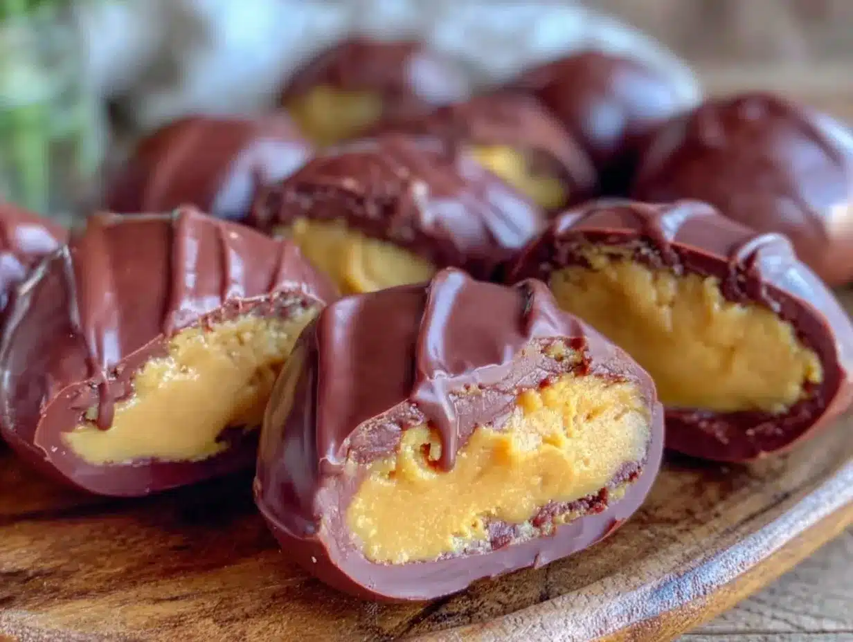 creamy peanut butter eggs dipped in dark chocolate preparation steps