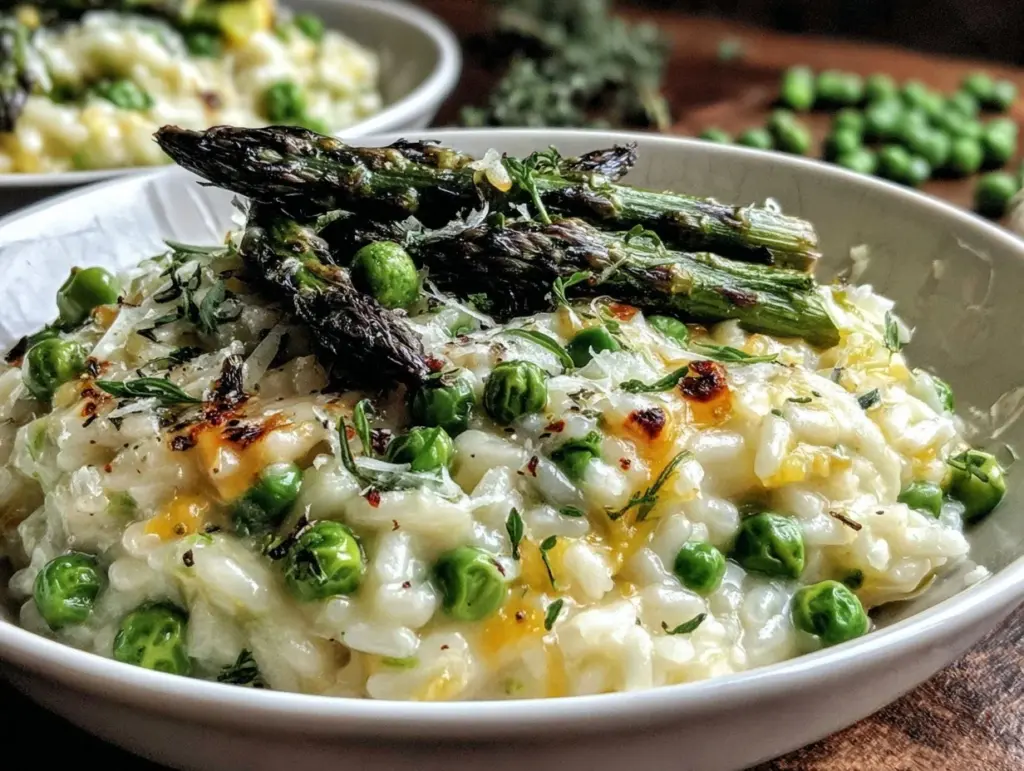 creamy spring pea and asparagus risotto - featured image