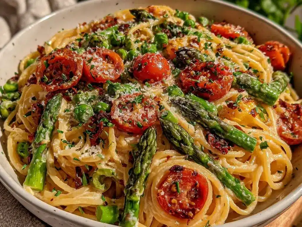 creamy spring vegetable primavera - featured image