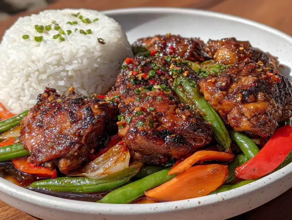 crispy chicken thigh teriyaki stir fry - featured image