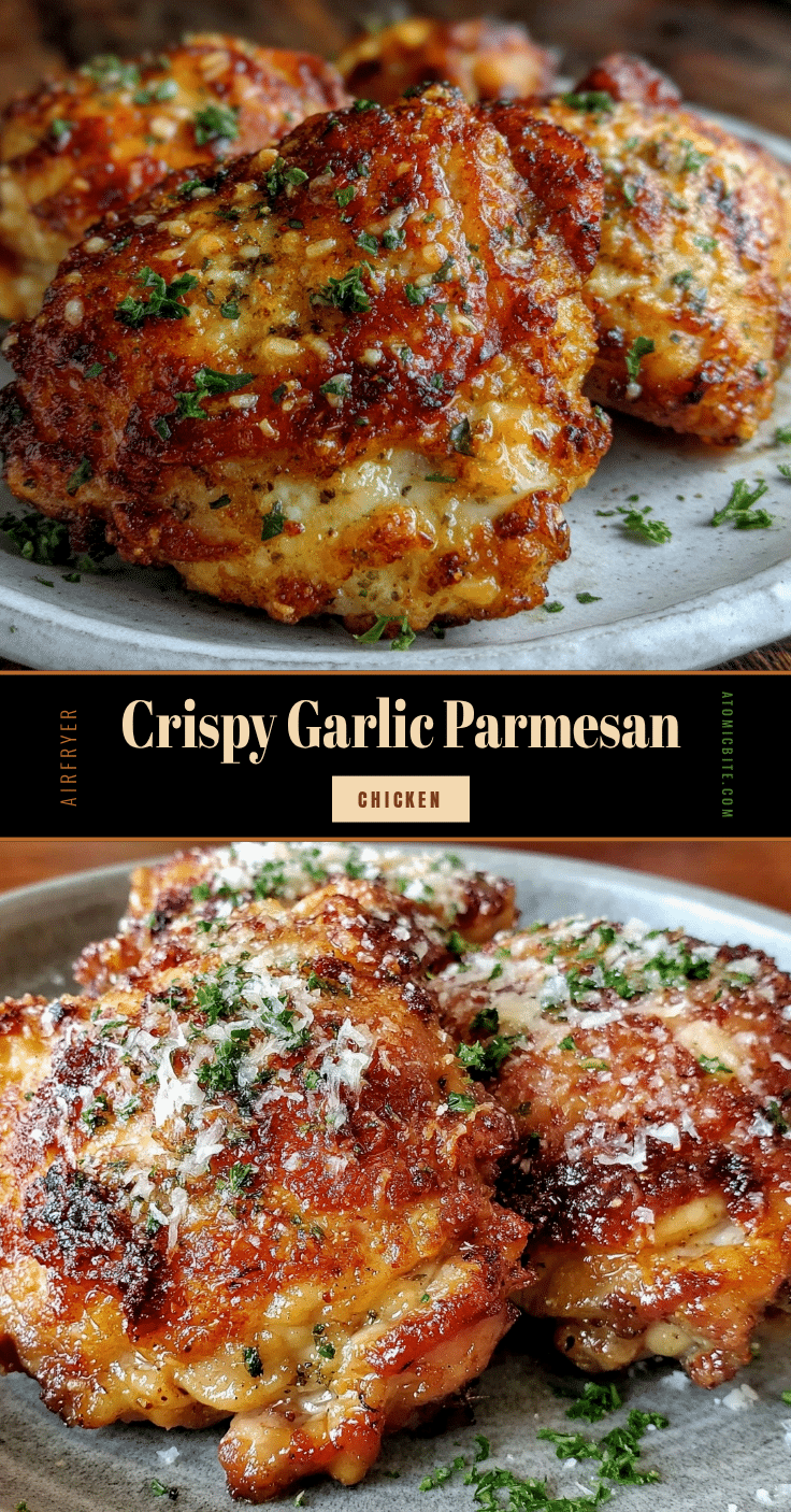 crispy garlic parmesan air fryer chicken thighs recipe