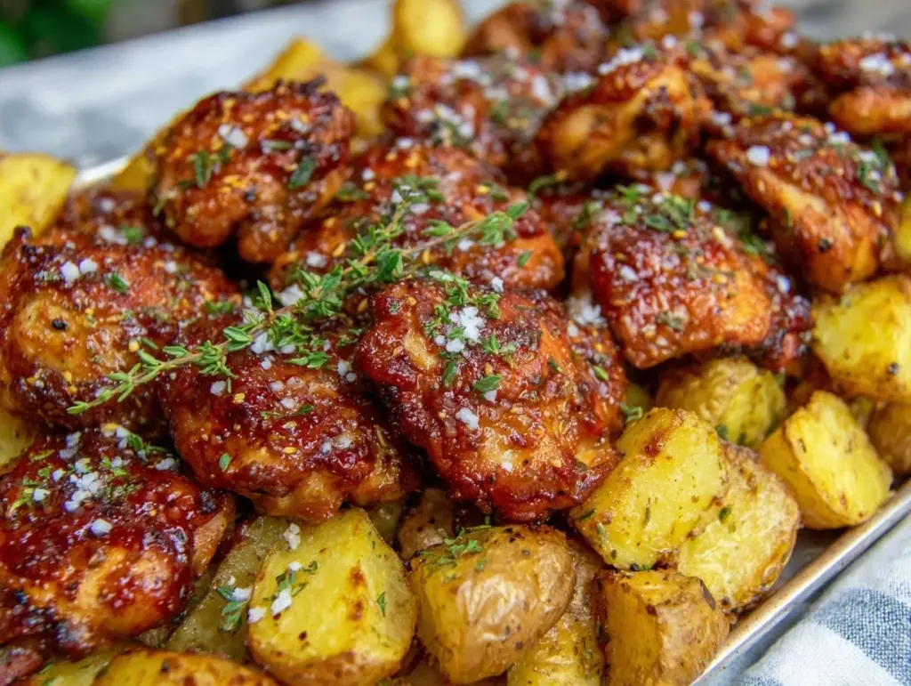 crispy sheet pan honey mustard chicken - featured image
