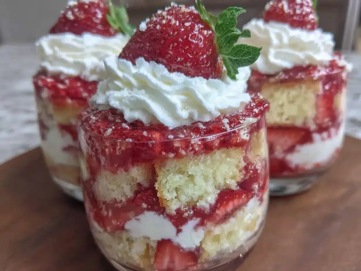 easy no bake strawberry shortcake trifle cups preparation steps