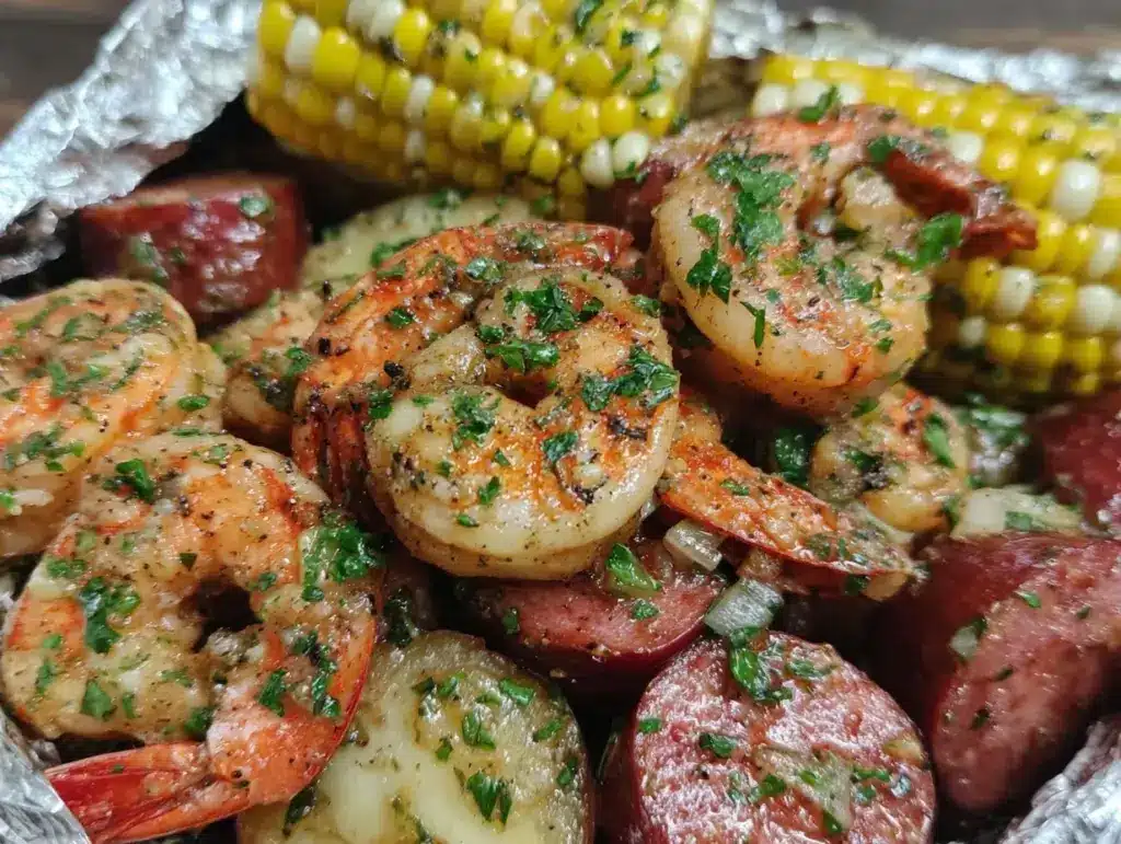 foil packet garlic butter shrimp boil - featured image