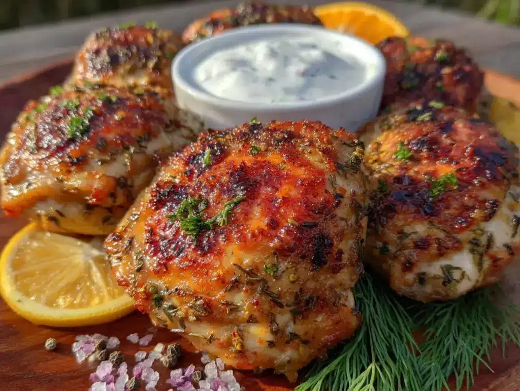 grilled lemon herb chicken thighs - featured image