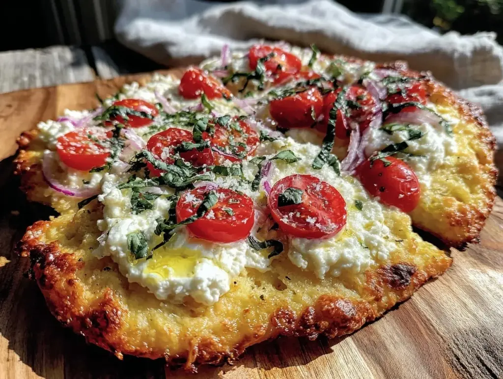 healthy high-protein cottage cheese flatbread pizza - featured image