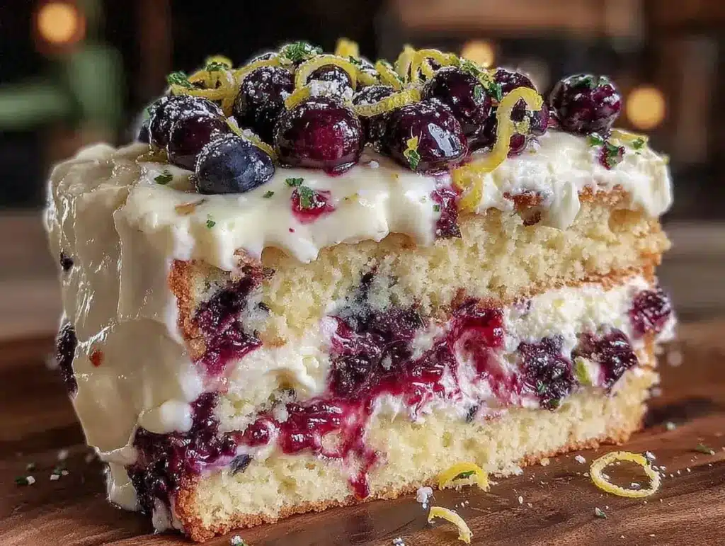 lemon blueberry layer cake - featured image