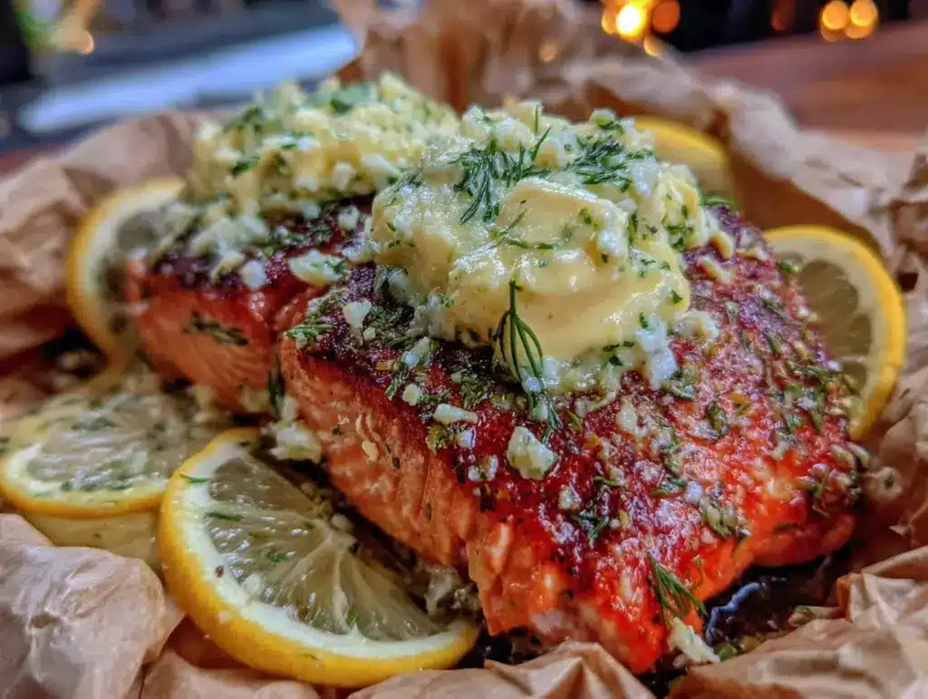 lemon dill butter baked salmon - featured image