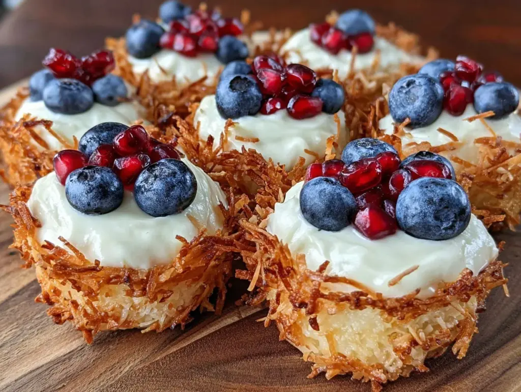 no-bake mini coconut cream nests - featured image