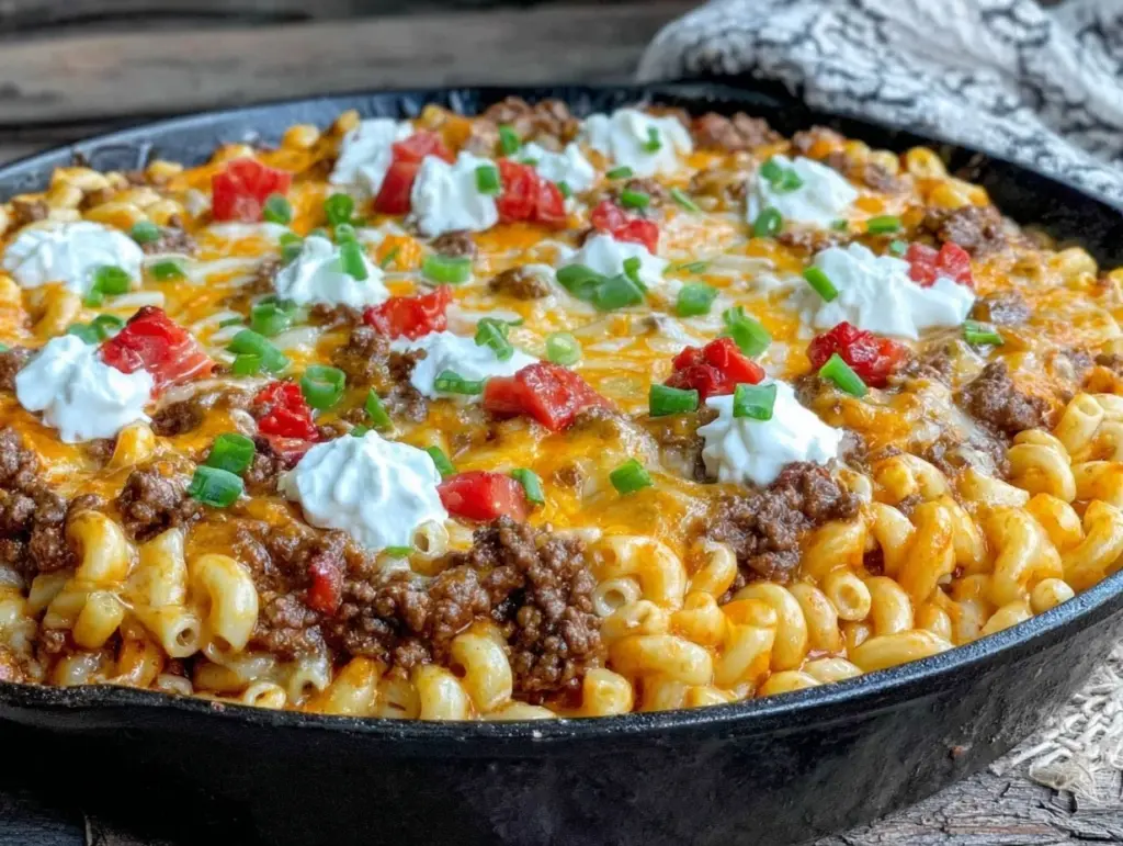 one-pot campfire chili mac and cheese - featured image