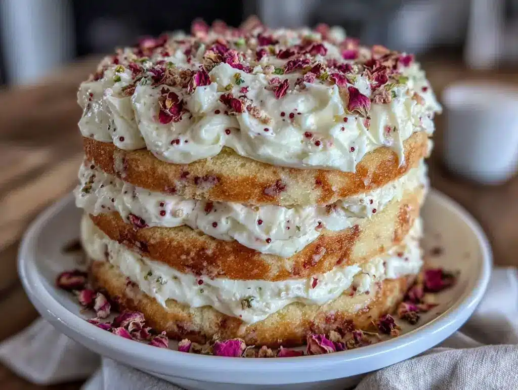 rose water vanilla bean layer cake - featured image