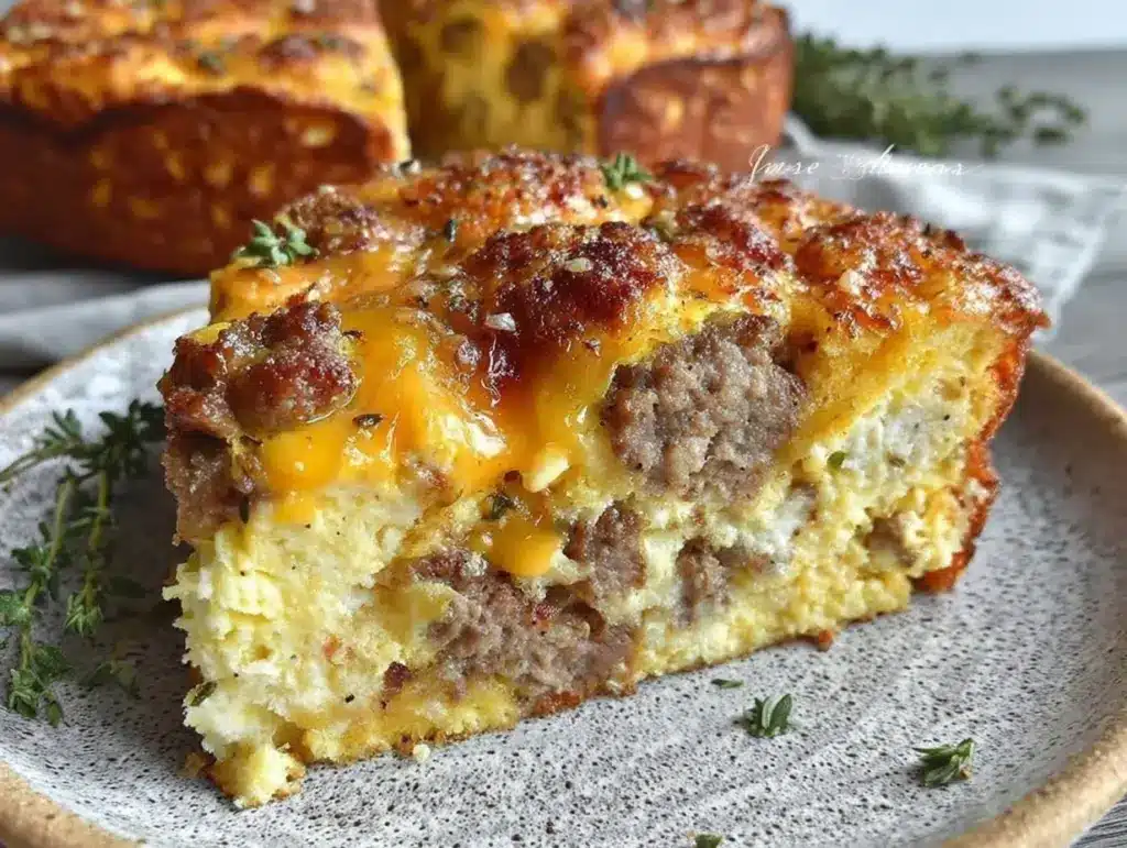 sausage egg and cheese breakfast casserole - featured image