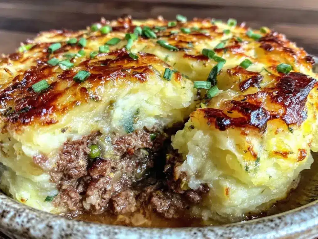 shepherds pie with creamy colcannon mashed potato topping - featured image