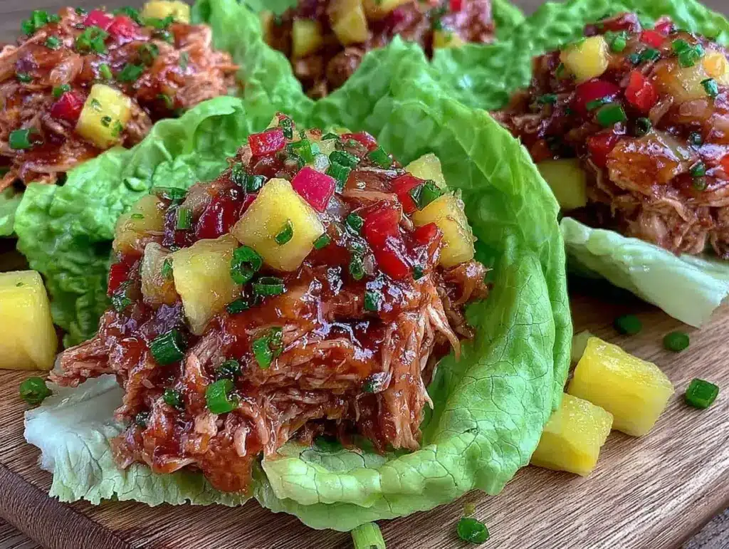 slow cooker hawaiian chicken lettuce wraps - featured image